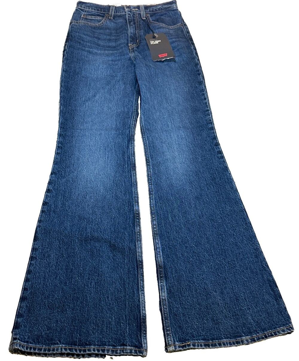 NWT Levis Jeans Womens 25x32 Blue Denim 70s High Flare Premium
